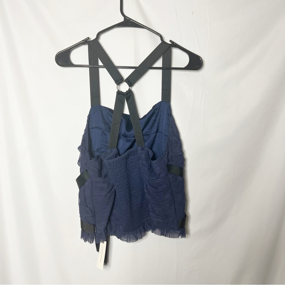 New with tags Anthropologie Navy and Black Ruched Ribbon Strap Sleeveless Top - Picture 4 of 6